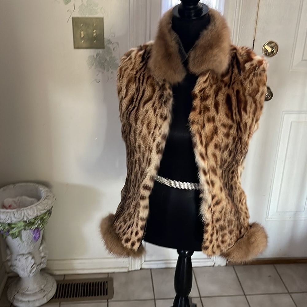 Spotted Fur Lined Denim Jacket Sable Trimmed